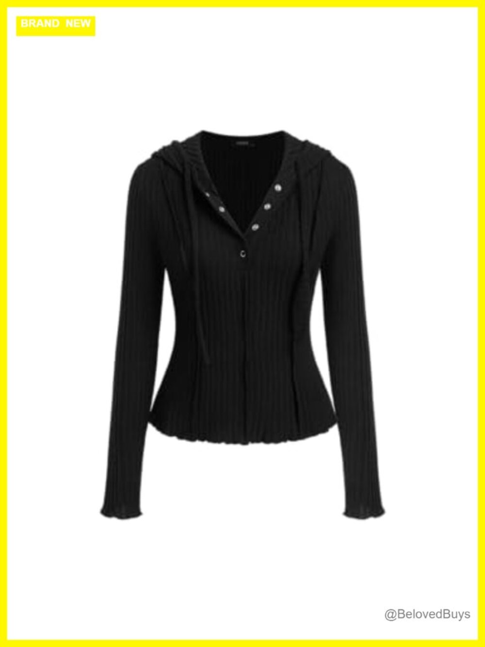 Knit Crop Hoodie Button Front Ribbed Pullover Long Sleeve Streetwear